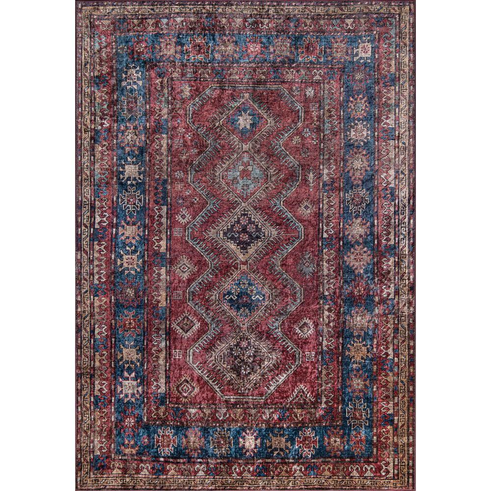 6'x9' Karachi Rezi Area Rug Burgundy - Momeni: Geometric Bohemian, Rubber Backed, Medium Pile, Indoor Use