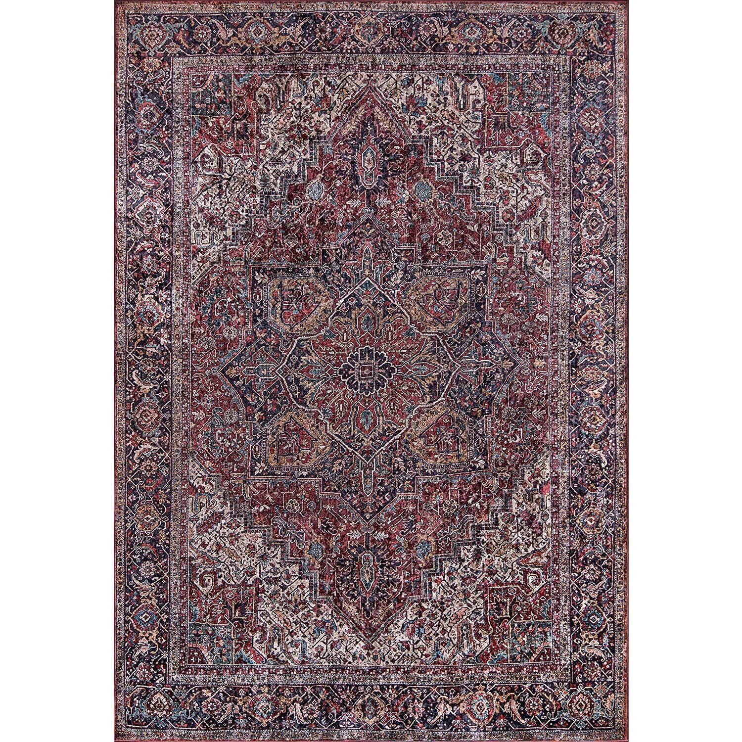 3'6"x5'6" Karachi Alai Area Rug Burgundy - Momeni: Geometric Bohemian Medium Pile, Rubber Backing, Indoor Use