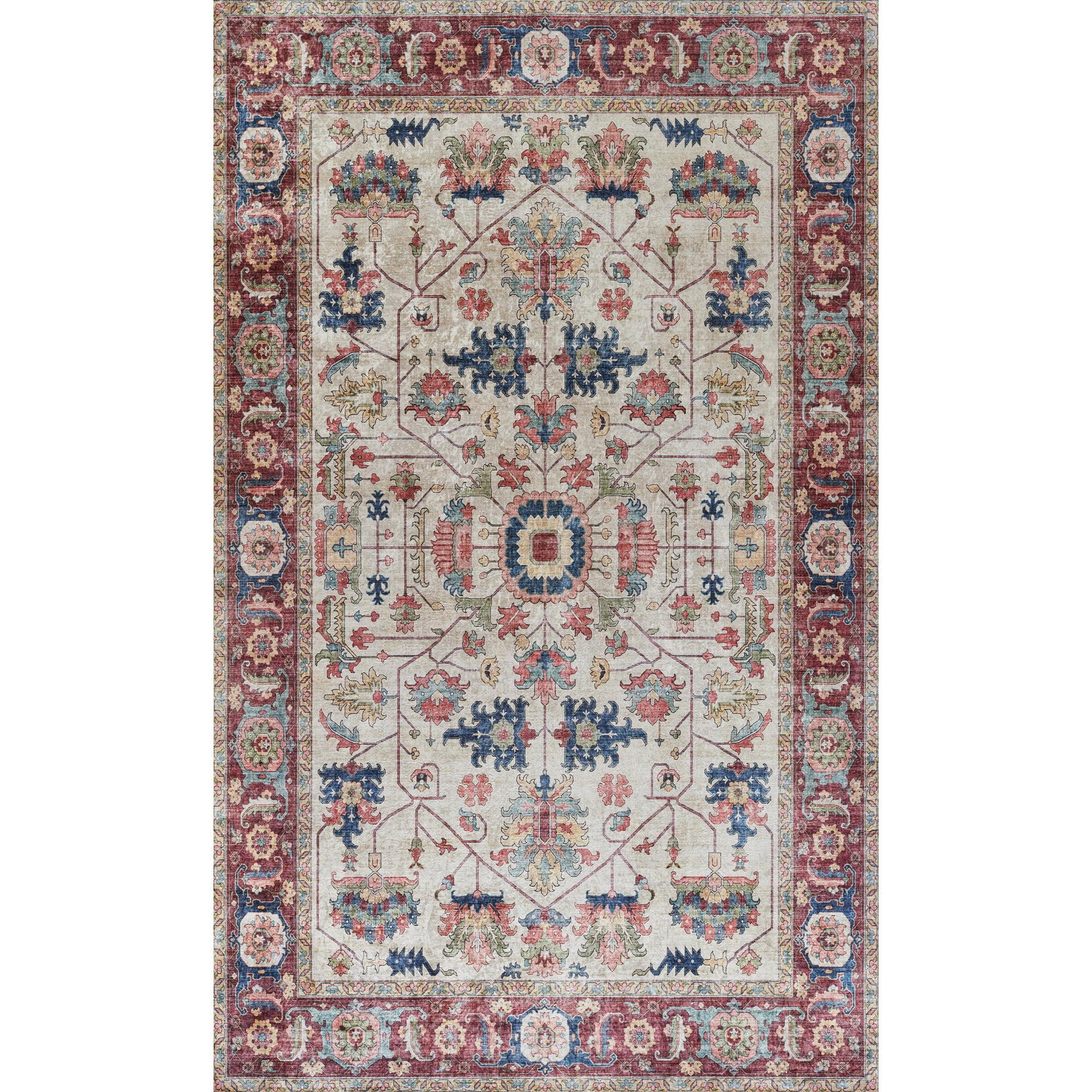 Ivory and Multicolor 6' x 9' Synthetic Traditional Area Rug