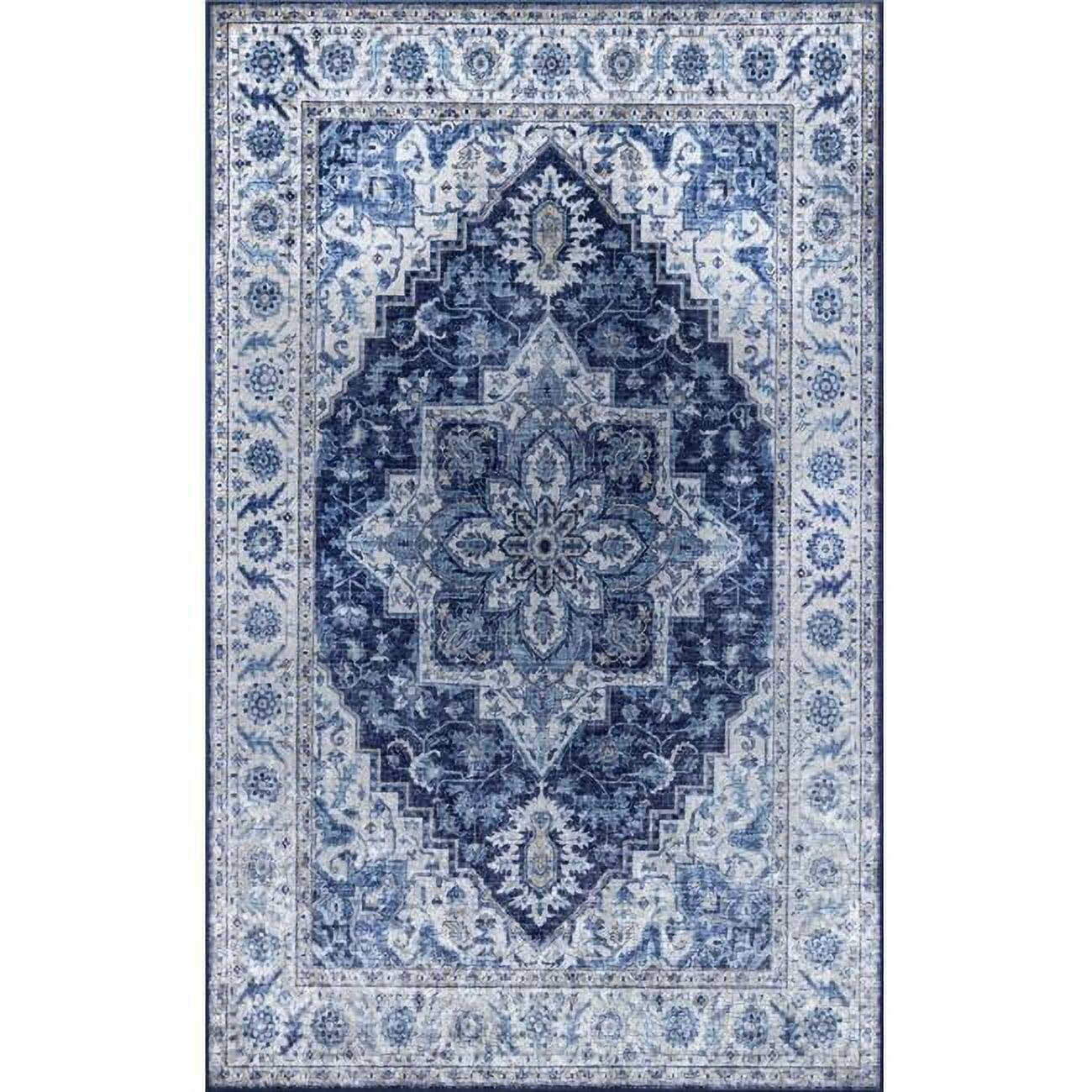 5'x8' Karachi Aria Area Rug Blue - Momeni: Geometric Bohemian, Rubber Backing, Medium Pile, Indoor Use
