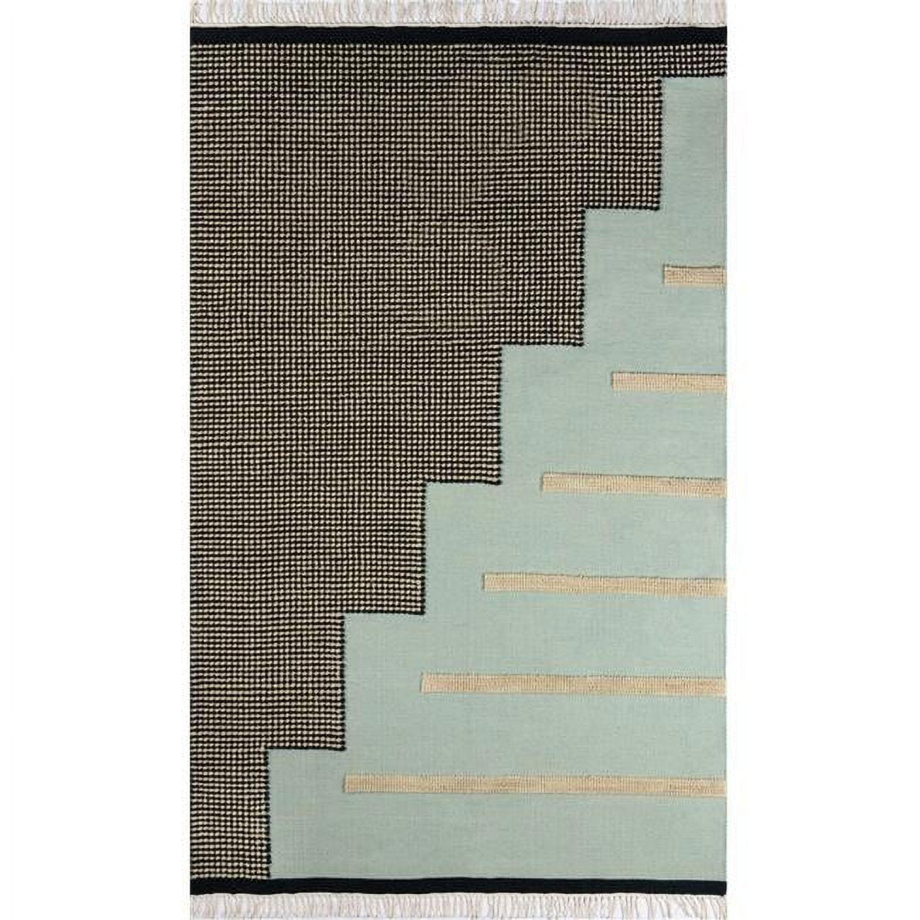 Modern Handwoven Geometric Black Wool Area Rug, 5' x 7'