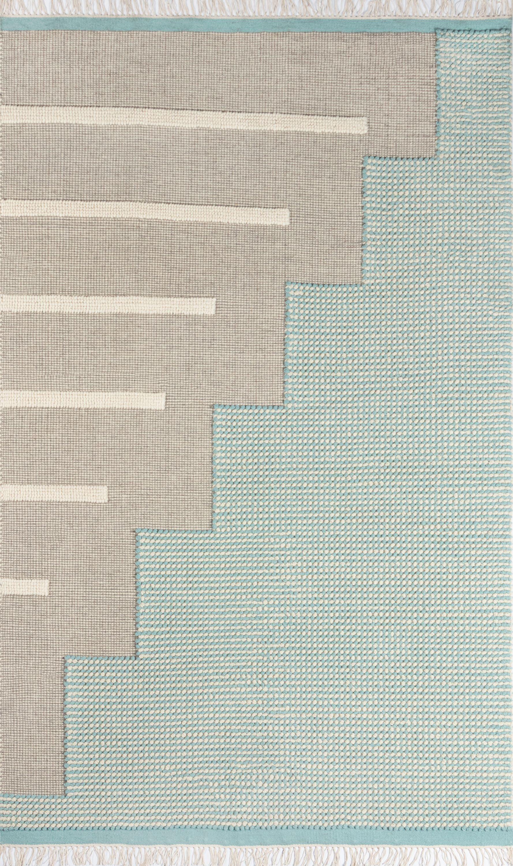 Karl Geometric Blue Wool 9' x 12' Handwoven Area Rug