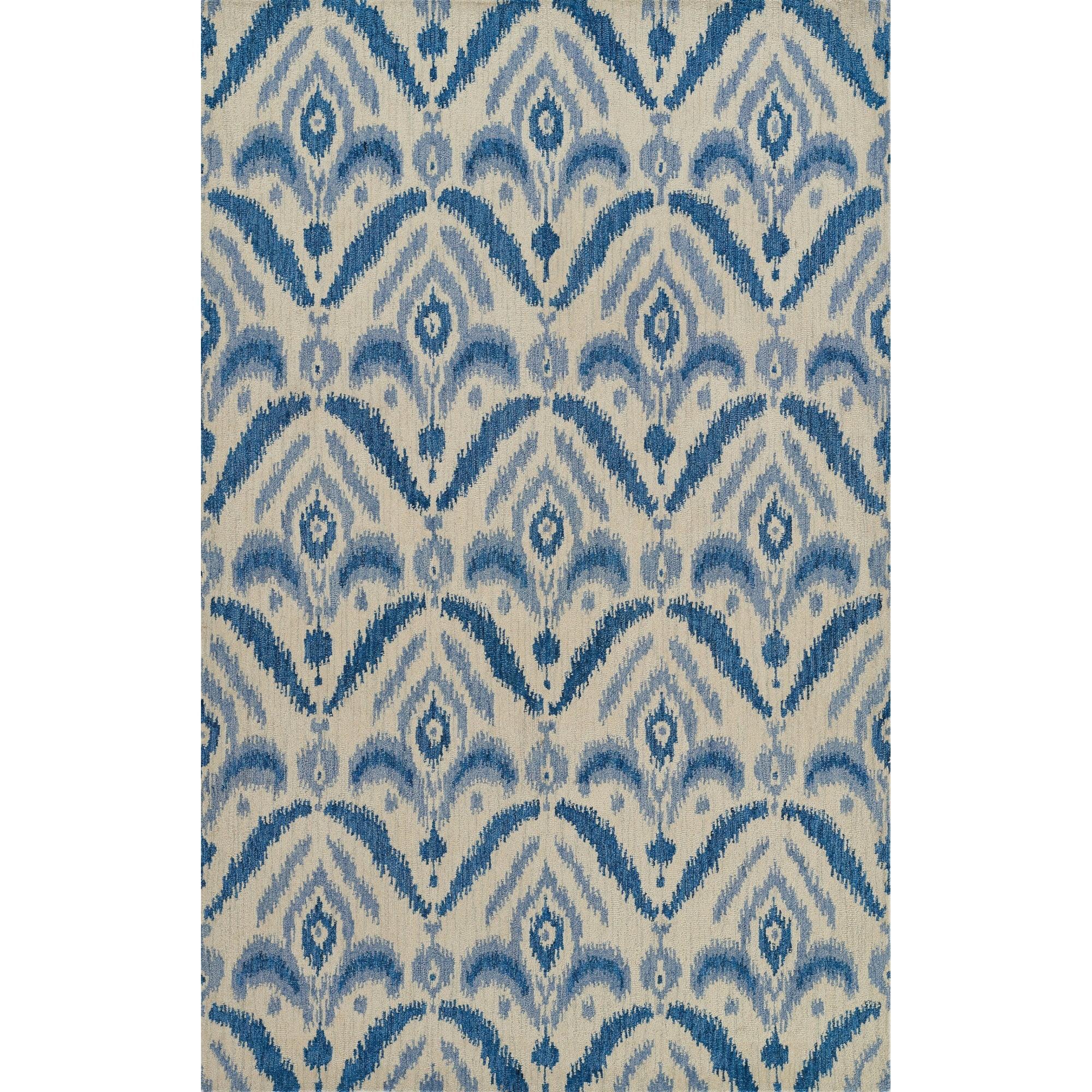Momeni 3'6"x5'6" Leiden Ikat Elisha Handtufted Area Rug Blue: Wool, Medium Pile, Classic Pattern, Indoor Use