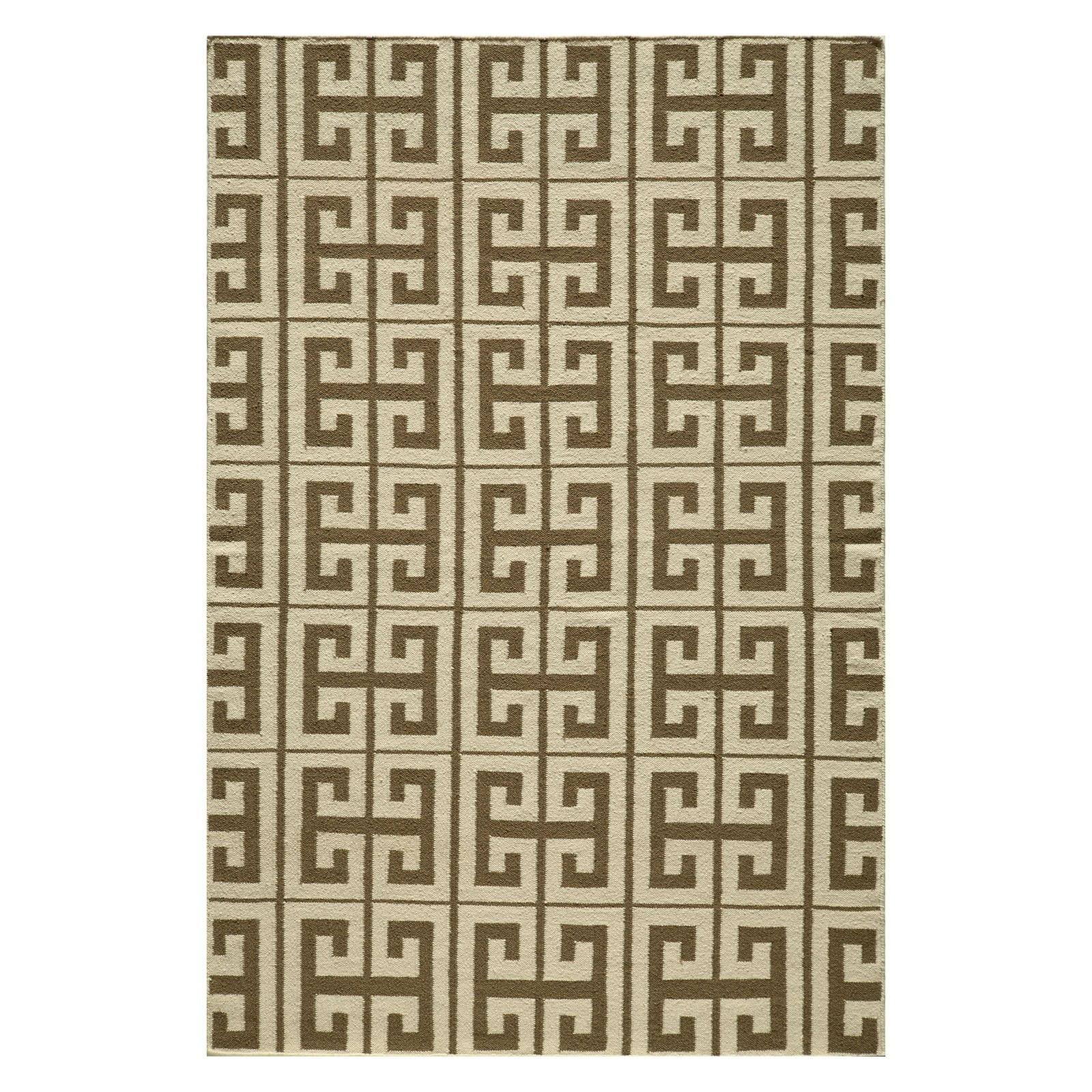 Taupe Geometric Flat Woven Wool Area Rug, 3'6" x 5'6"