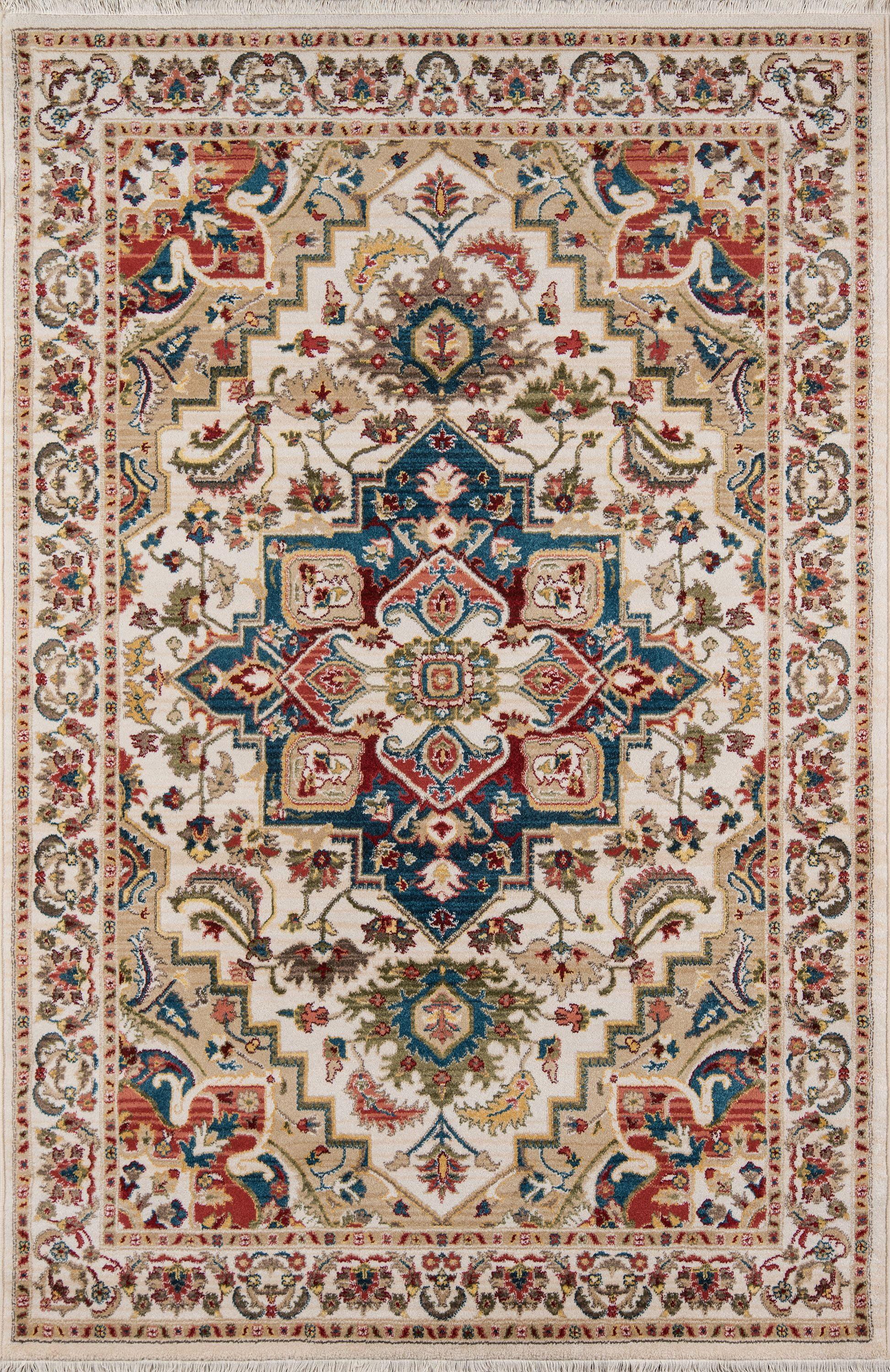 Momeni  Lenox Traditional Medallion Area Rug Ivory 5' x 7'5" 5' x 8' Indoor Blue Rectangle