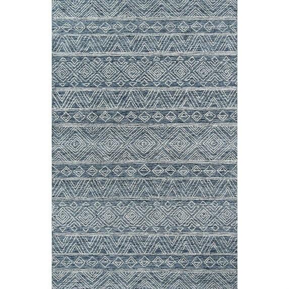 3'6"x5'6" Mallorca Evalyn Area Rug Denim - Momeni: Wool, Geometric, Bohemian, Handmade, Low Pile, Indoor Use