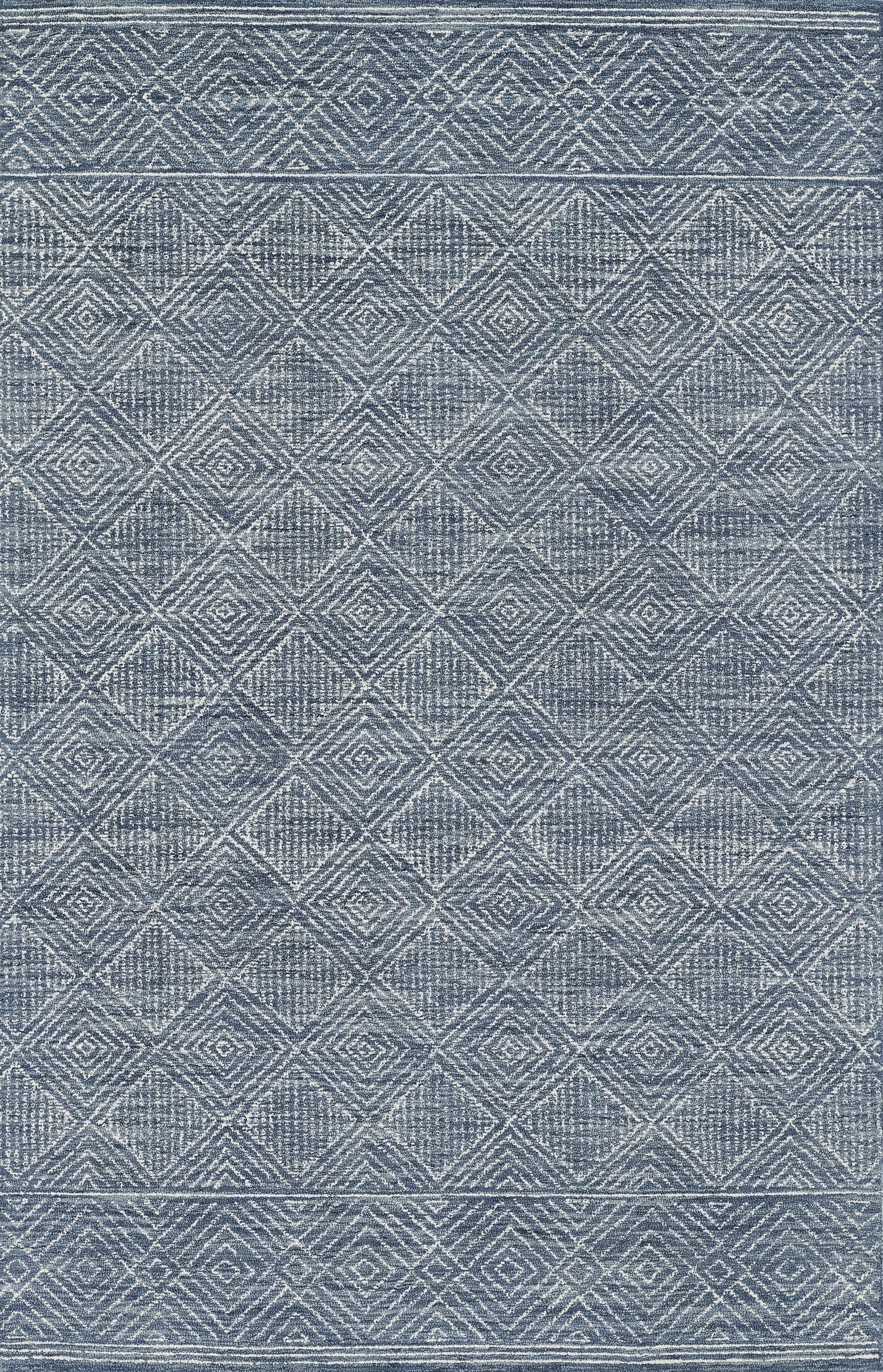 Momeni Mallorca Hand Hooked Wool Geometric Denim Area Rug 5' X 8'