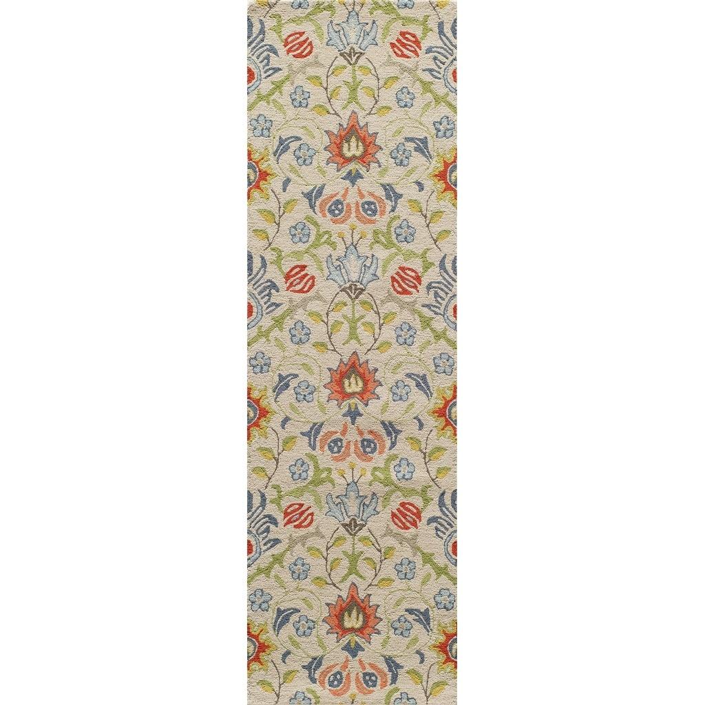 2'3"x8' Runner Ashlei Floral Rug Beige - Momeni: Wool, Hand-Carved, Tufted, Botanical Pattern, Indoor Use