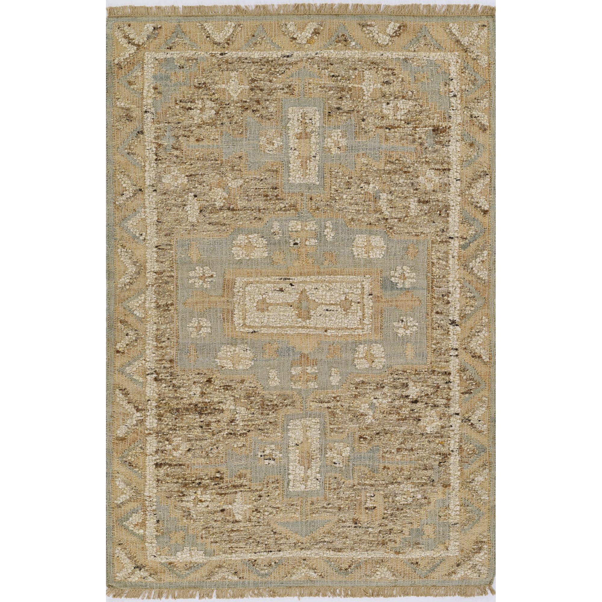 Handwoven Blue and Beige Wool Rectangular Rug 5'3" x 7'6"