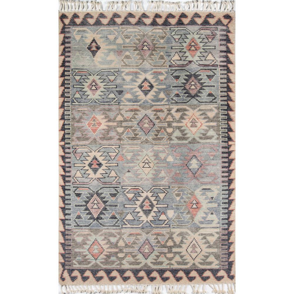 2'x3' Geometric Design Knotted Accent Rug Blue - Momeni: 24"x36" Wool, Hand Knotted, Low Pile, Traditional Style