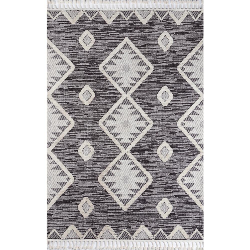 Odessa Black Geometric Synthetic Easy-Care Rectangular Rug