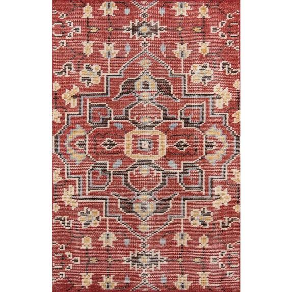 Reese Oriental Hand-Knotted Cotton Red/Dark Brown/Gold Area Rug