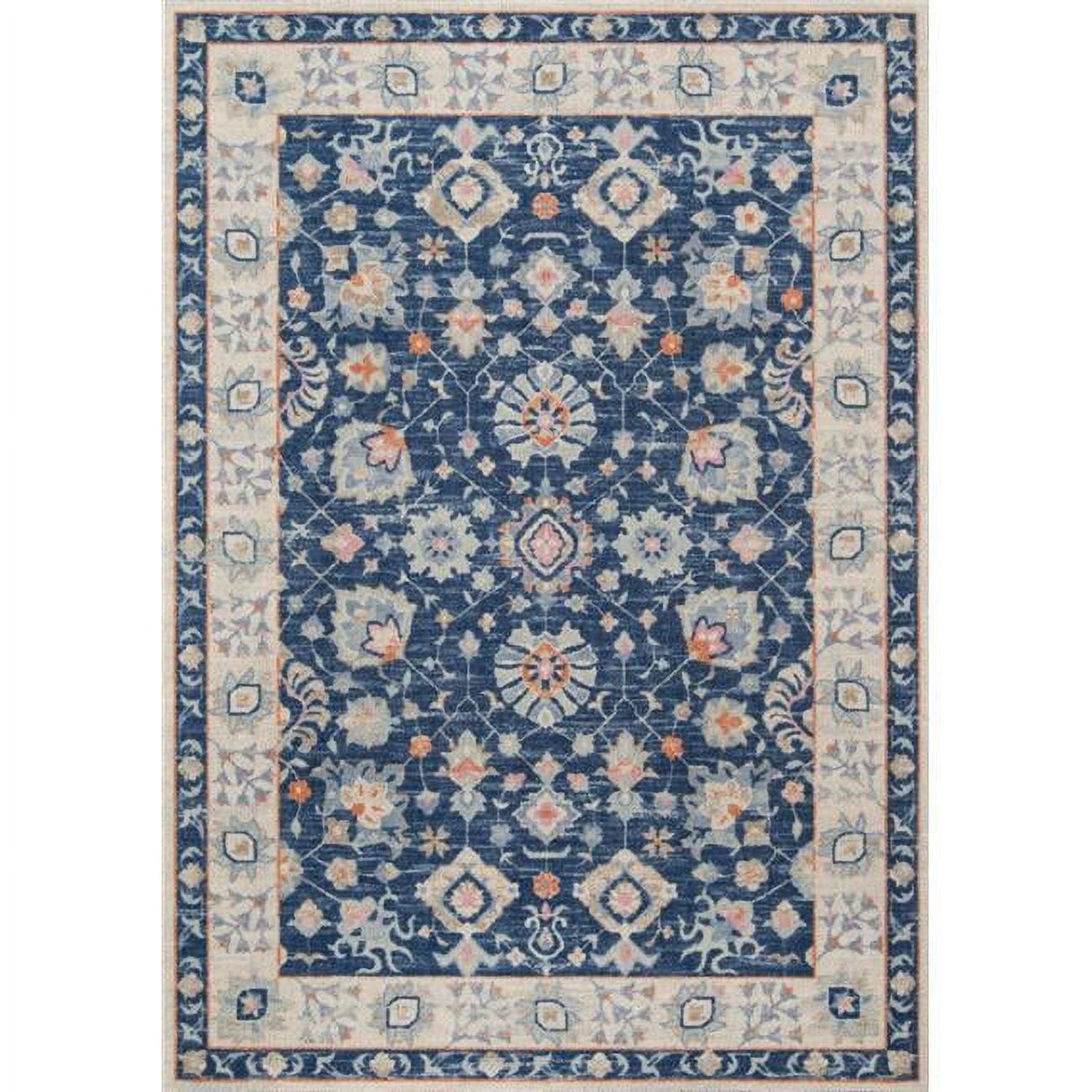 3'3"x5' Anatolia Riylnn Area Rug Navy - Momeni: Traditional Floral Wool & Nylon, Low Pile, Indoor Use