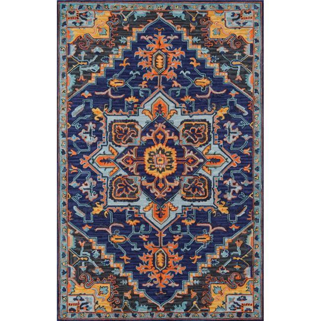 Momeni Ibiza Grant Navy 2'x3' Accent Rug: Traditional Wool Medallion, Handmade Tufted Indoor Medium Pile