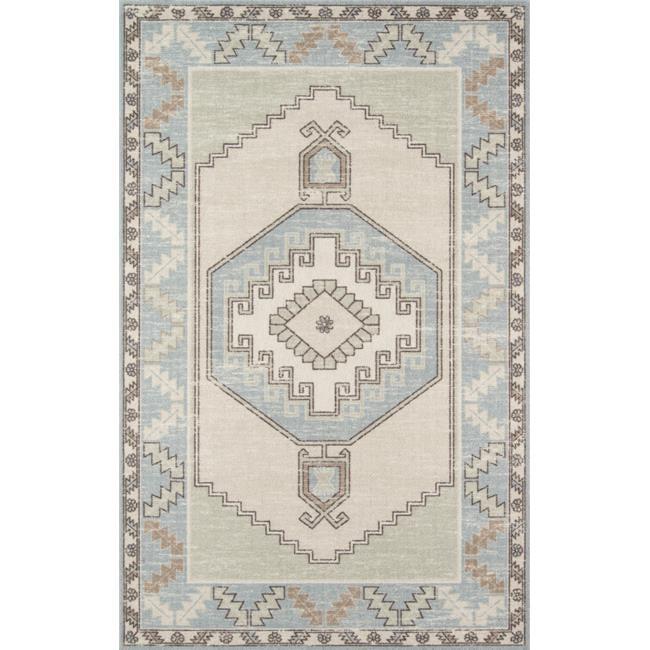Momeni 6'6"x9' Anatolia Rylee Medallion Machine Loomed Area Rug Light Blue: Classic Pattern, Wool & Nylon, Low Pile