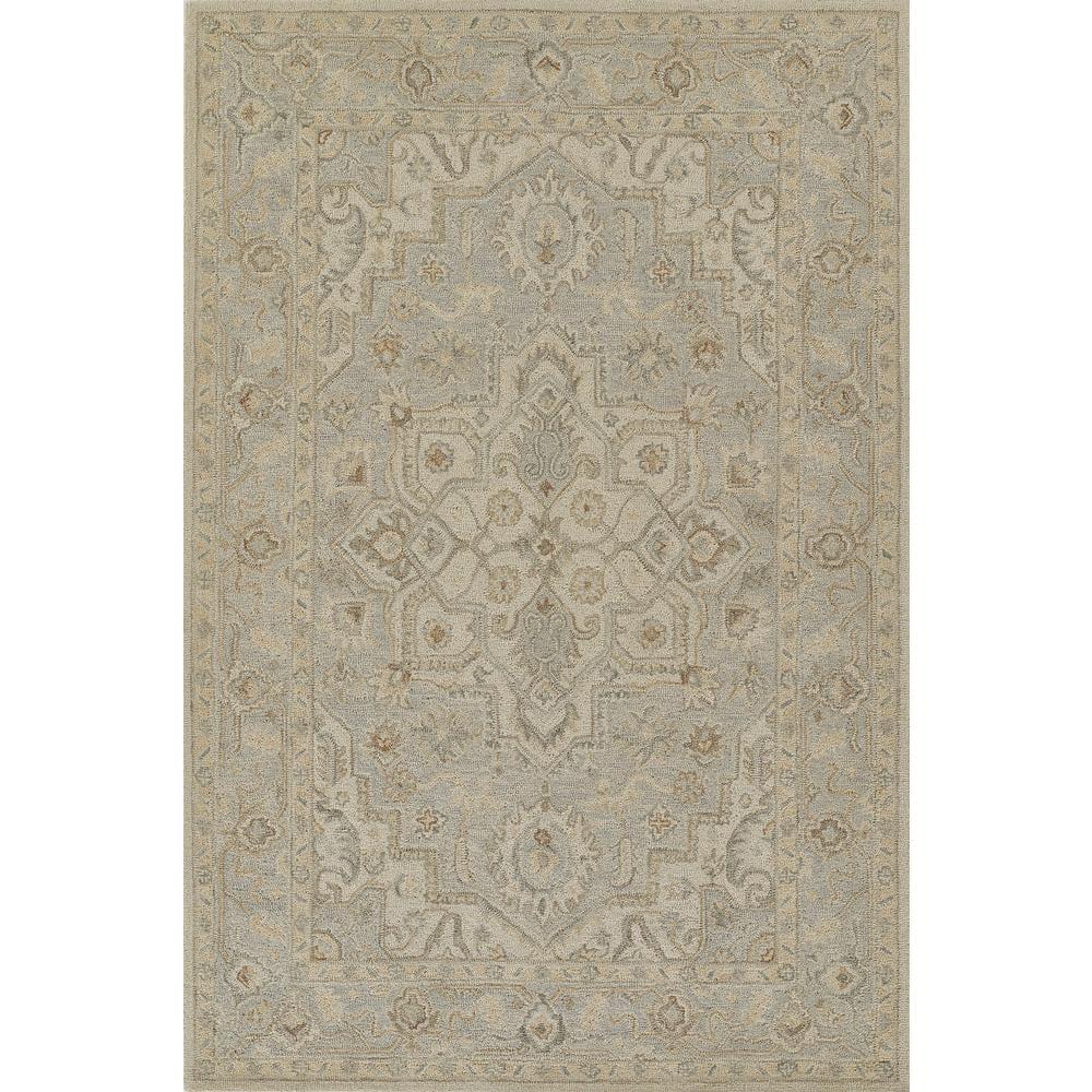 Light Blue Hand-Tufted Wool Medallion Area Rug 5' x 8'