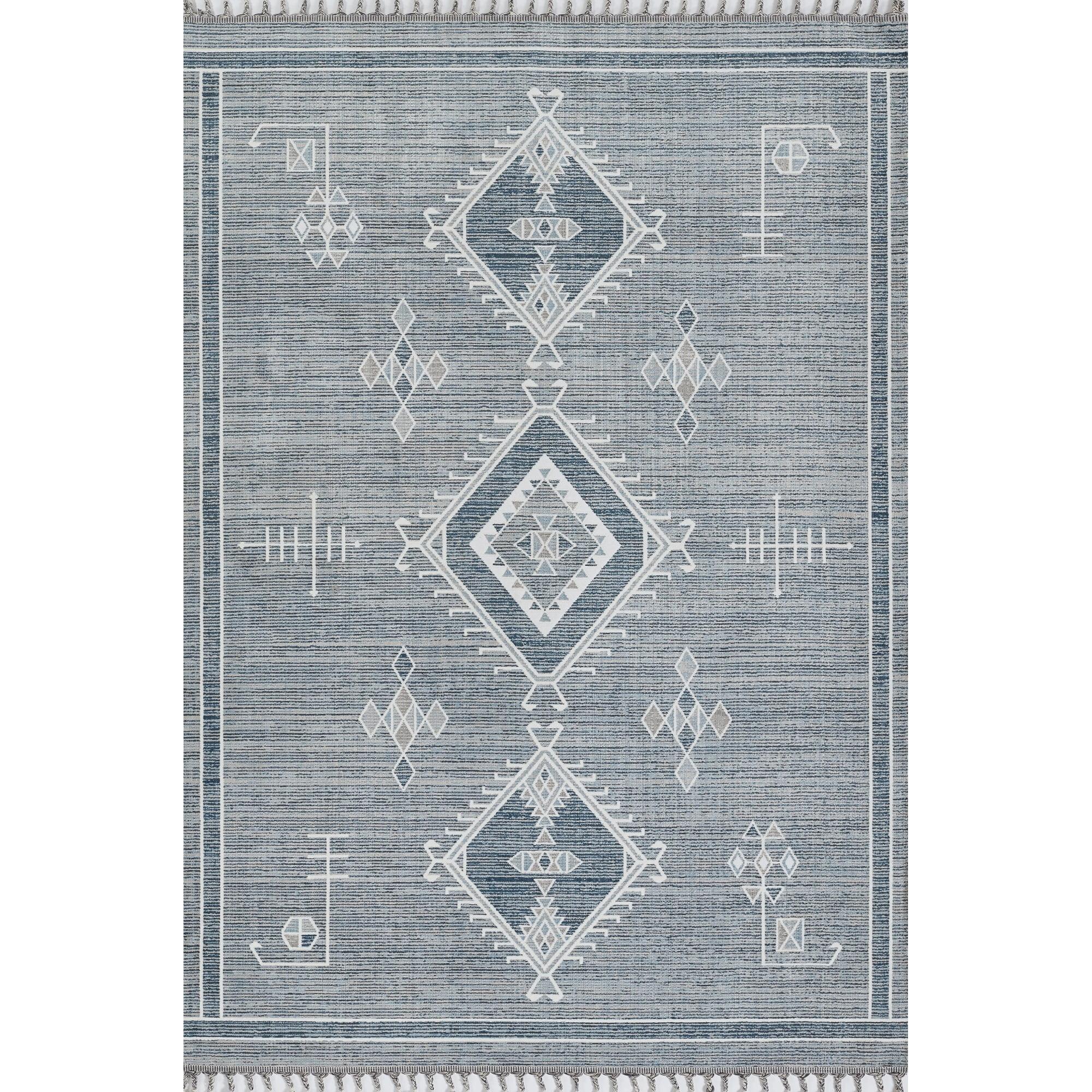 Blue Geometric Flat Woven Synthetic 8' x 10' Rug