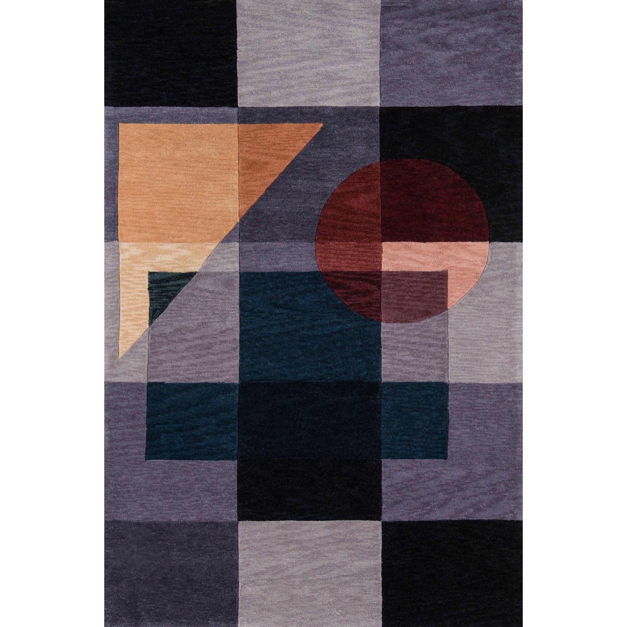 Blue and Brown Geometric Tufted Synthetic Area Rug, 7'9" x 9'9"