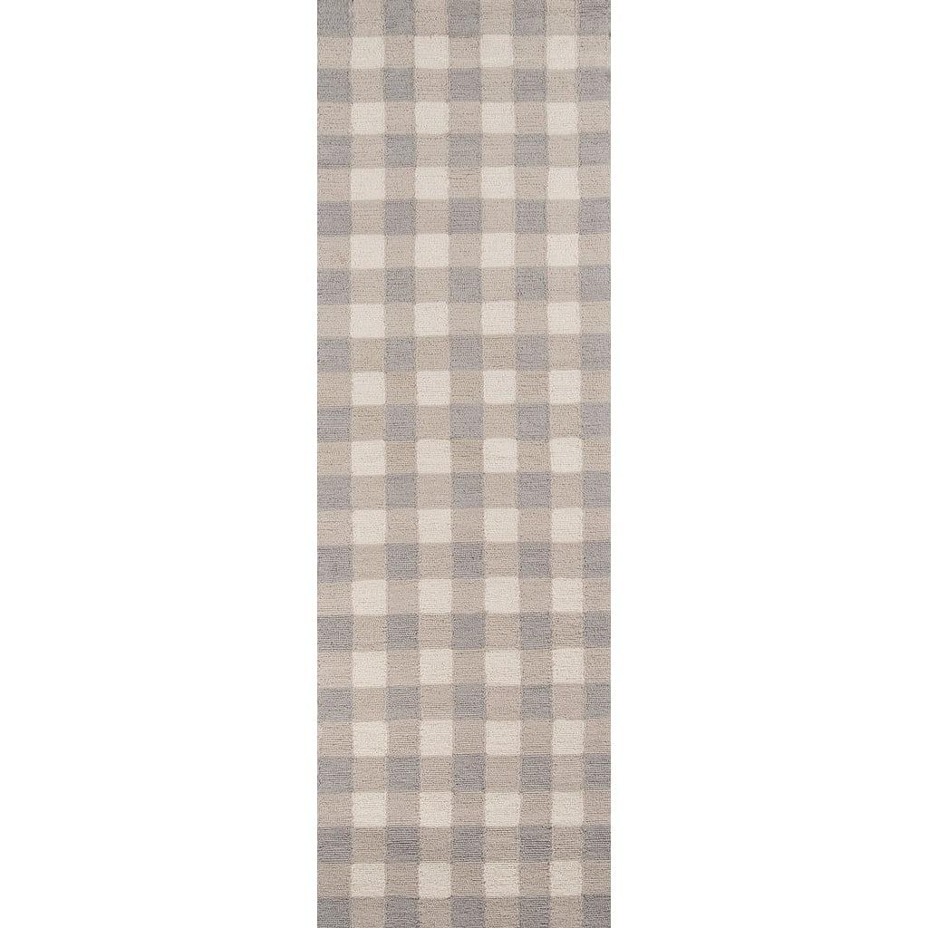 Gingham Rug - Gray - (2'3" x7'6") - Momeni: Geometric Tufted Runner, Indoor Low Pile, Cotton Backing