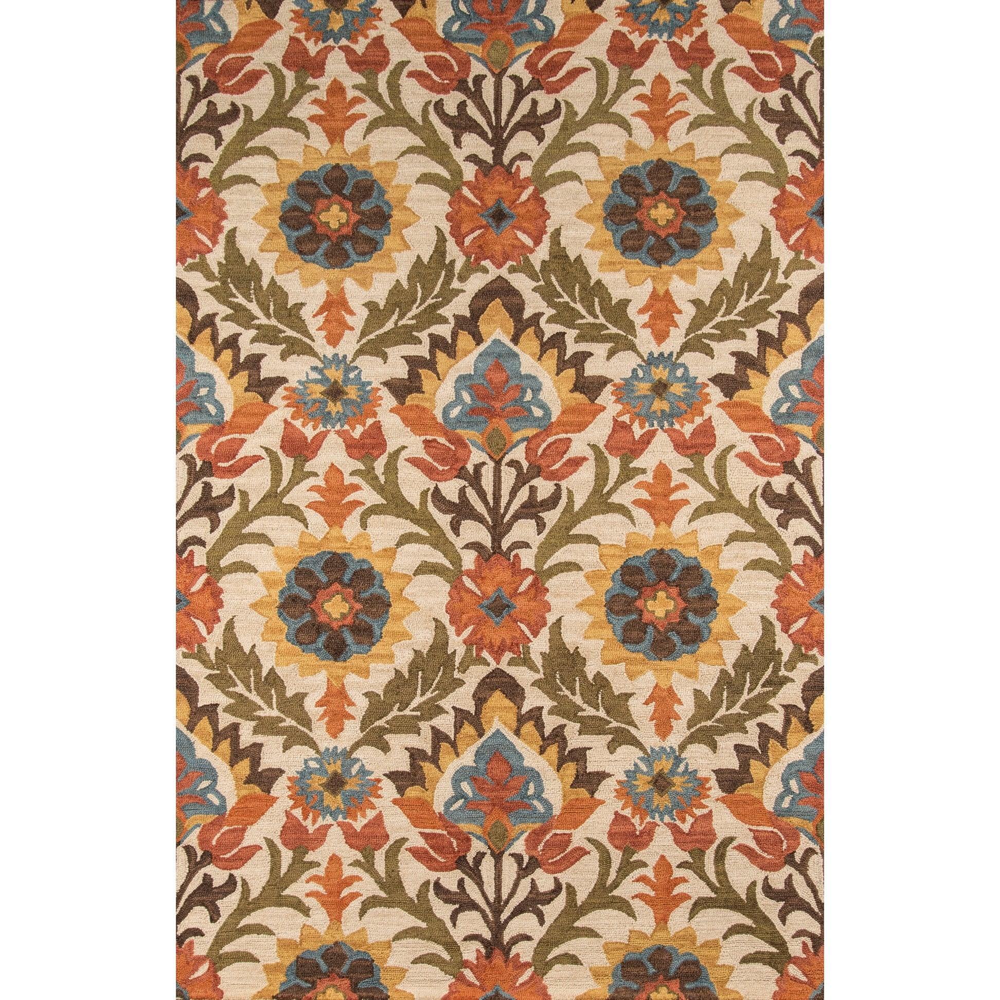 Momeni  Tangier Hand-tufted Wool Floral Area Rug 5' x 8' Geometric 5' x 8' Indoor,Handmade Living Room,Bedroom,Dining Room Red Rectangle Transitional