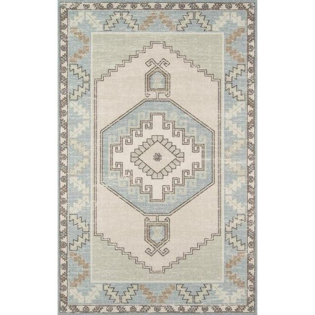3'3"x5' Medallion Loomed Accent Rug Light Blue - Momeni: Traditional Wool & Nylon, Low Pile, Indoor Rectangle Rug