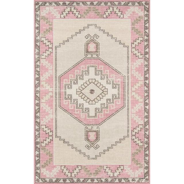 2'x3' Anatolia Owen Accent Rug Pink - Momeni: Traditional Wool & Nylon Low Pile Medallion Indoor Area Rug