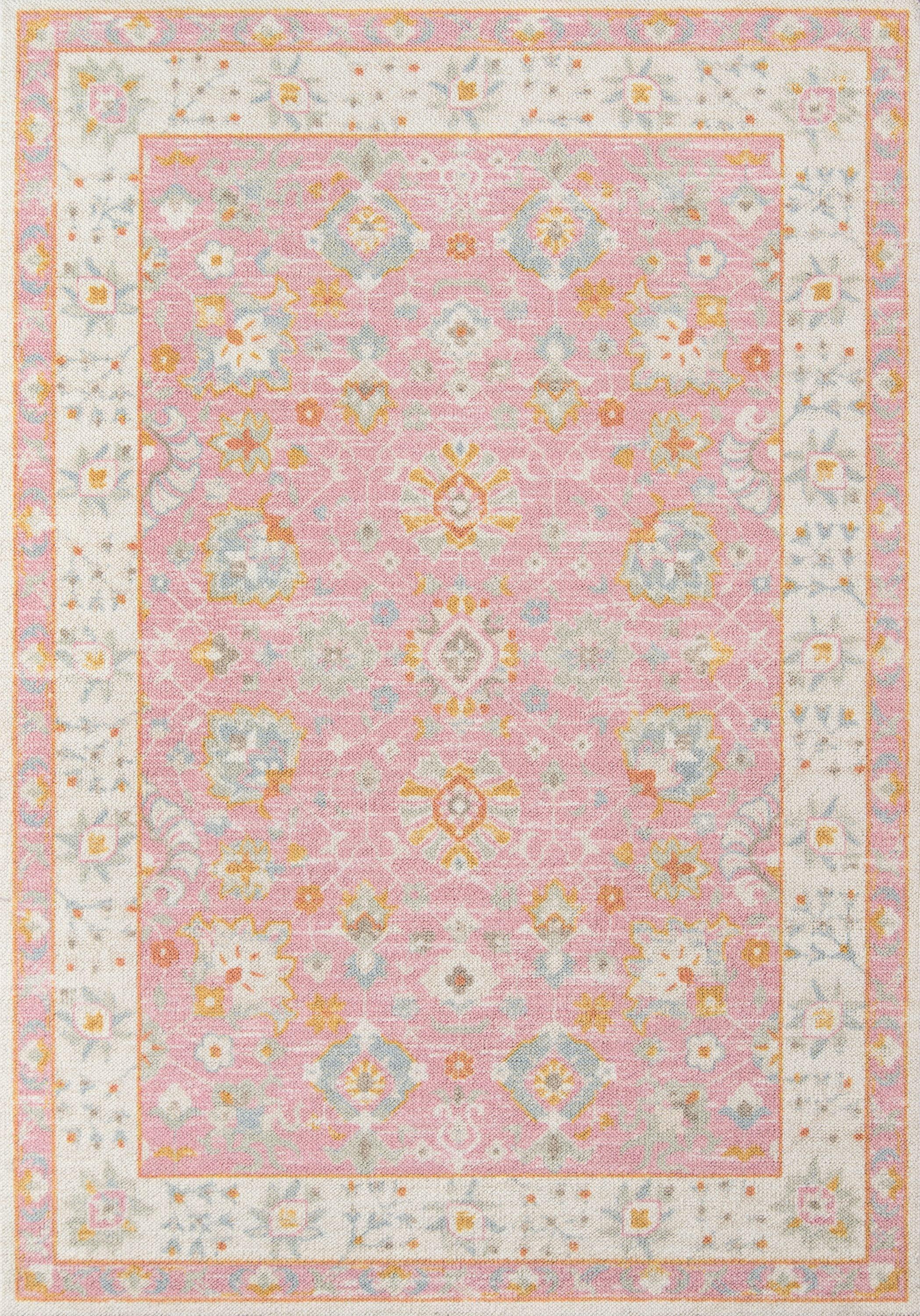 9'9"x12'6" Anatolia Riylnn Area Rug Pink - Momeni: Bohemian Floral Wool & Nylon, Low Pile, Indoor Use