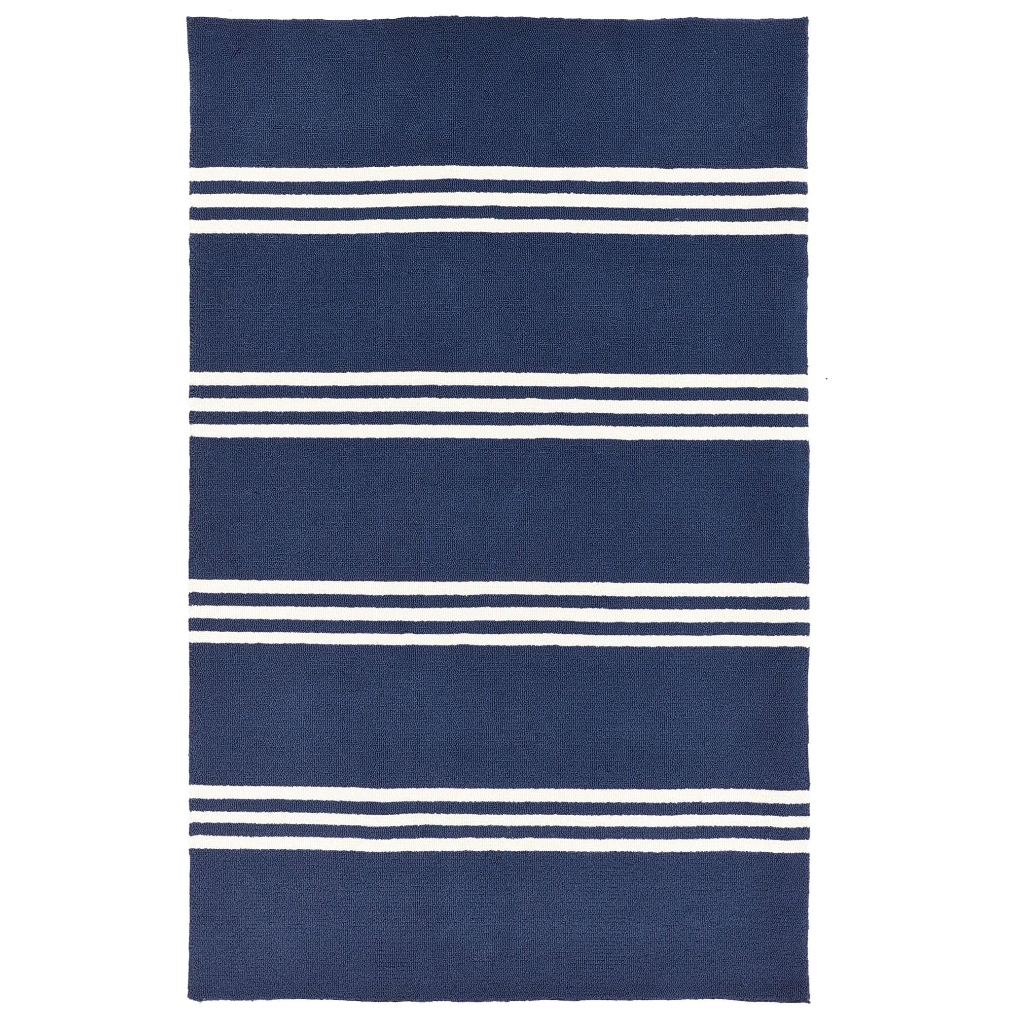 Momeni  Veranda Hand Hooked Contemporary Striped Indoor Outdoor Rug Maritime Blue 5' x 8' Latex Free Polypropylene Stripe, Solid 0.25 - 0.5 inch