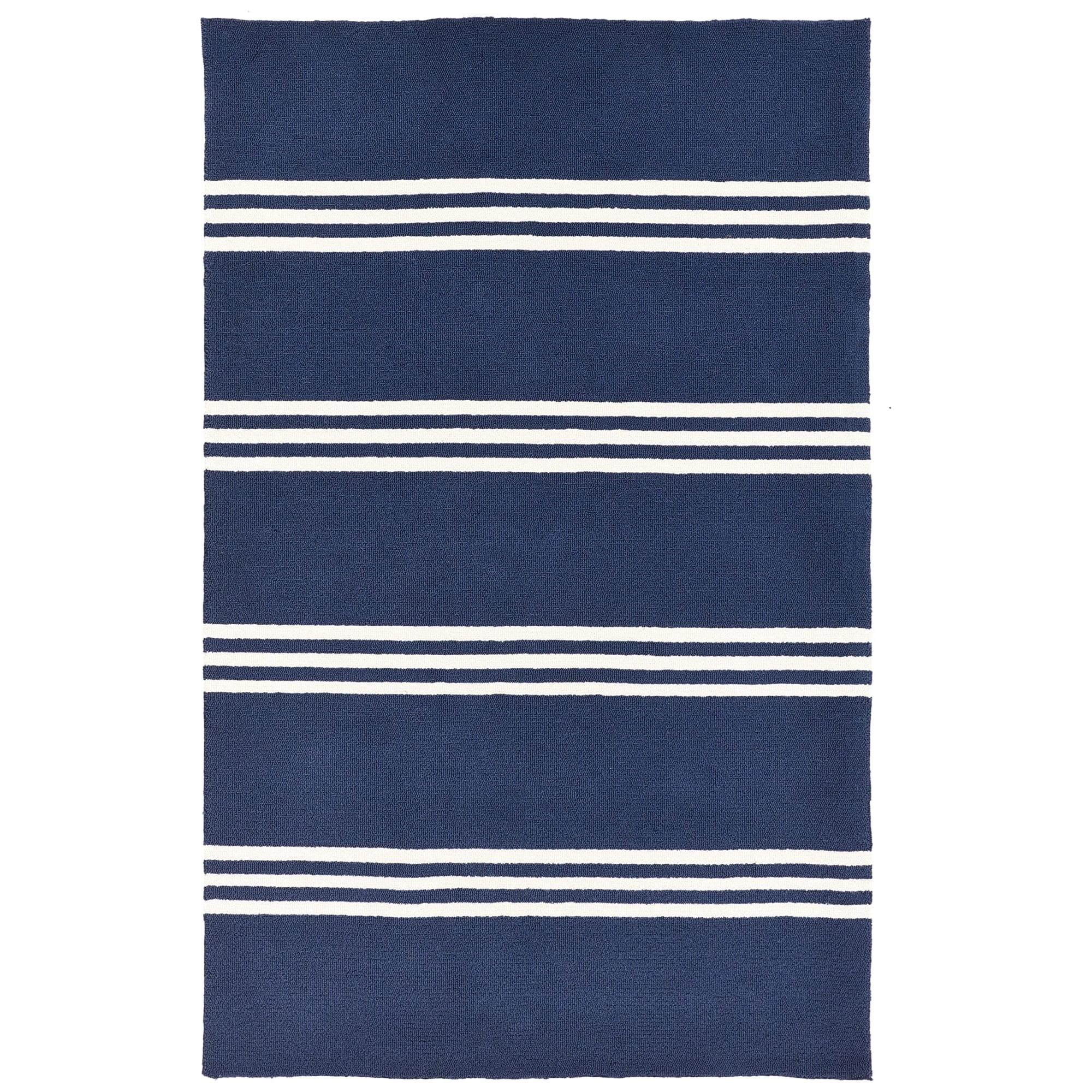 Momeni  Veranda Hand Hooked Contemporary Striped Indoor Outdoor Rug Maritime Blue 5' x 8' Latex Free Polypropylene Stripe, Solid 0.25 - 0.5 inch