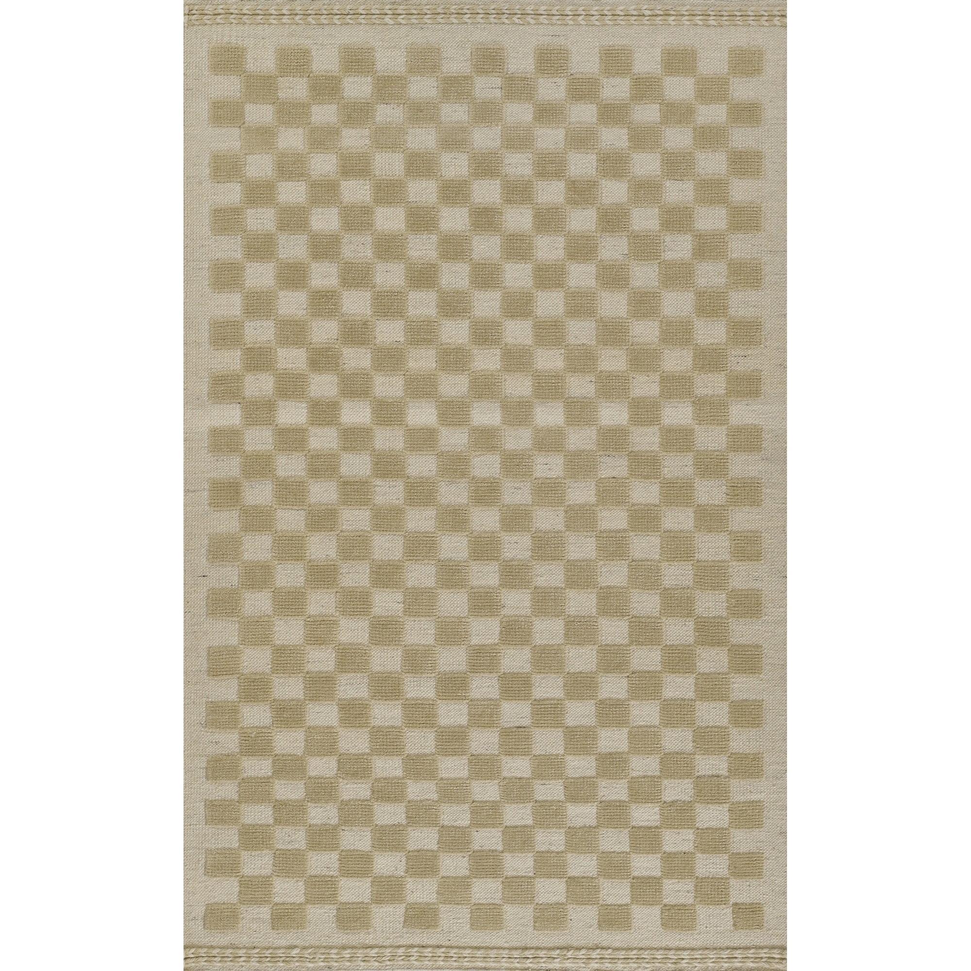 Momeni 6'3"x9' Willow Check Handwoven Area Rug Beige: Wool, Low Pile, Classic Pattern, Indoor, Handmade, Rectangle
