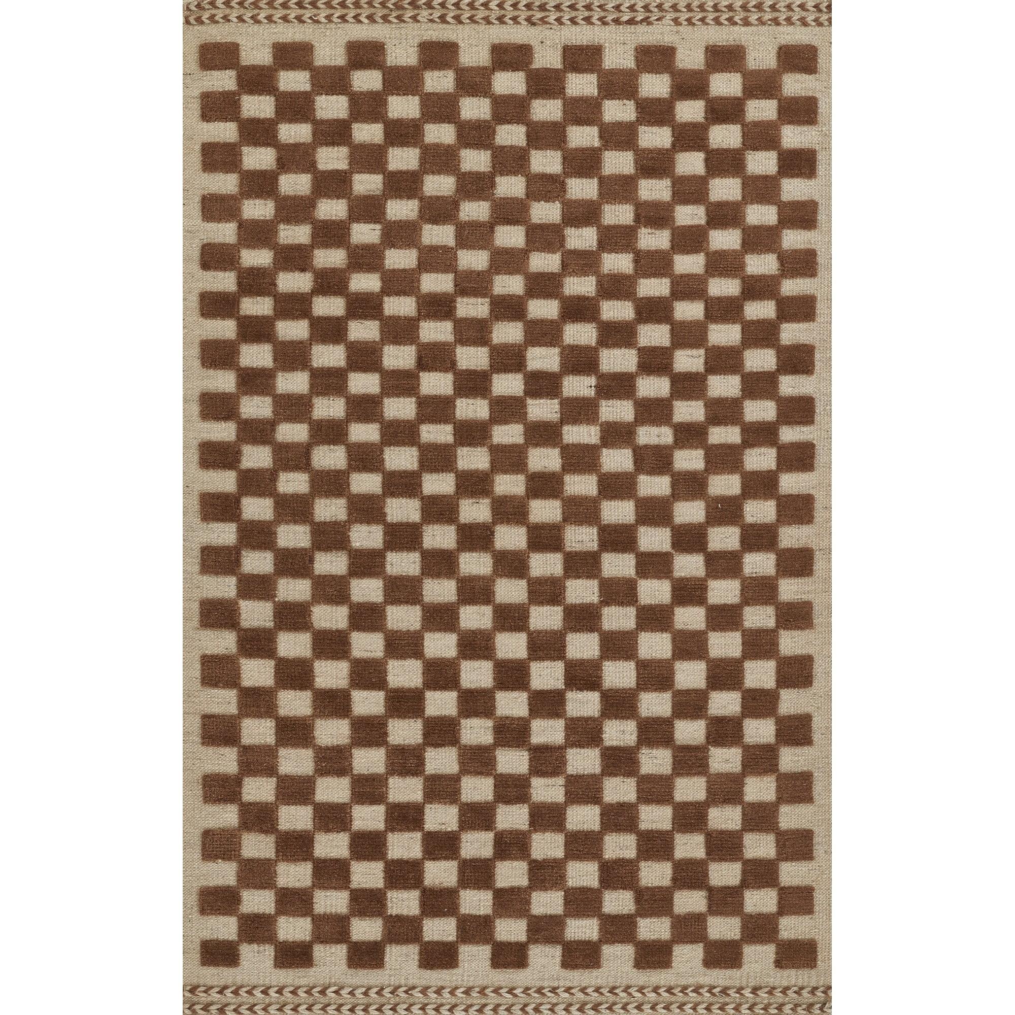 Momeni 5'x8' Willow Check Handwoven Area Rug Brown: Wool, Low Pile, Classic Pattern, Indoor, Handmade, Rectangle