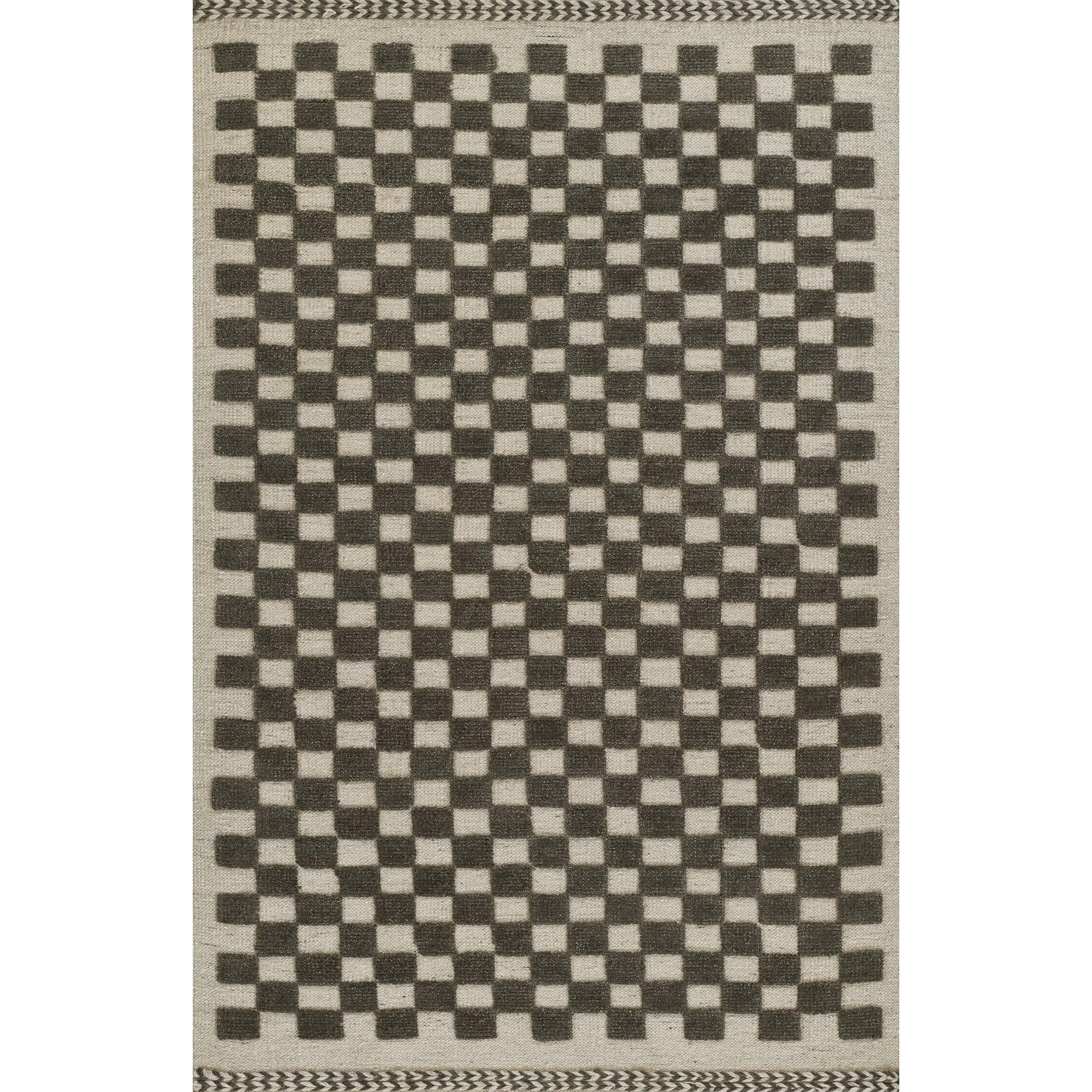 Momeni 5'x8' Willow Check Handwoven Area Rug Charcoal Gray: Wool, Low Pile, Classic Pattern, Indoor Use
