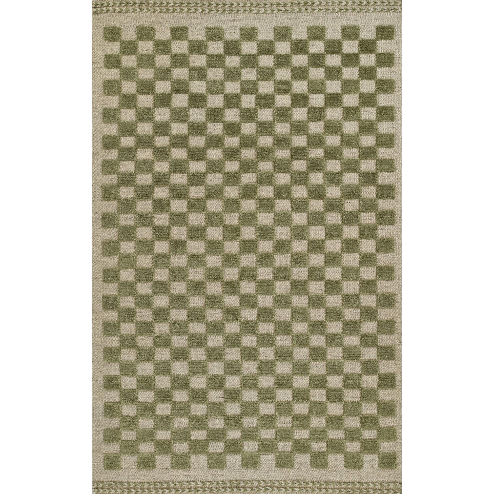 Momeni 5'x8' Willow Check Handwoven Area Rug Green: Wool, Classic Pattern, Low Pile, Indoor Use, Handmade