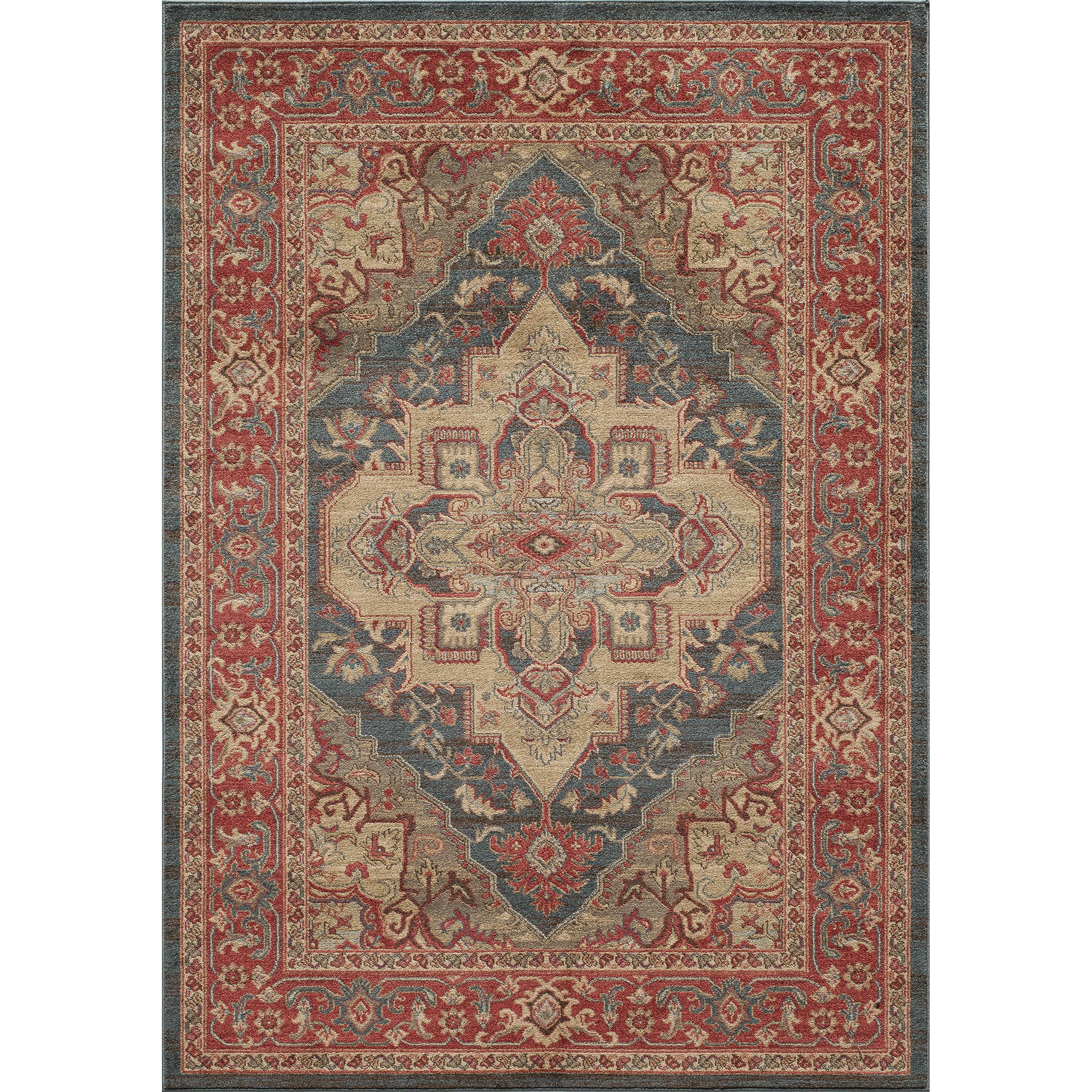 Navy and Beige Traditional Medallion Wool Area Rug