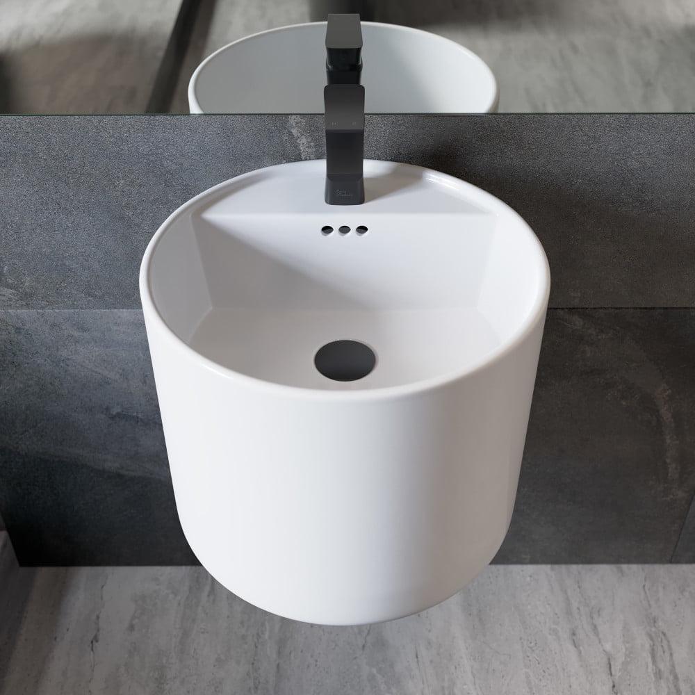 Monaco White Ceramic Round Wall-Mount Bathroom Sink