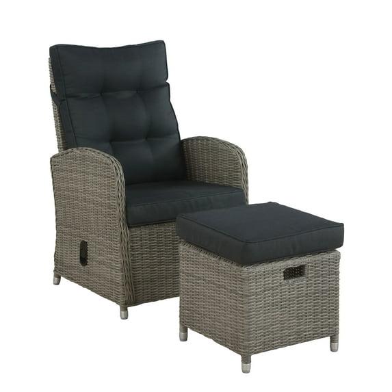 Monaco 2pc Wicker Outdoor Recliner & Ottoman - Gray - Alaterre Furniture: All-Weather, Water-Resistant Patio Set