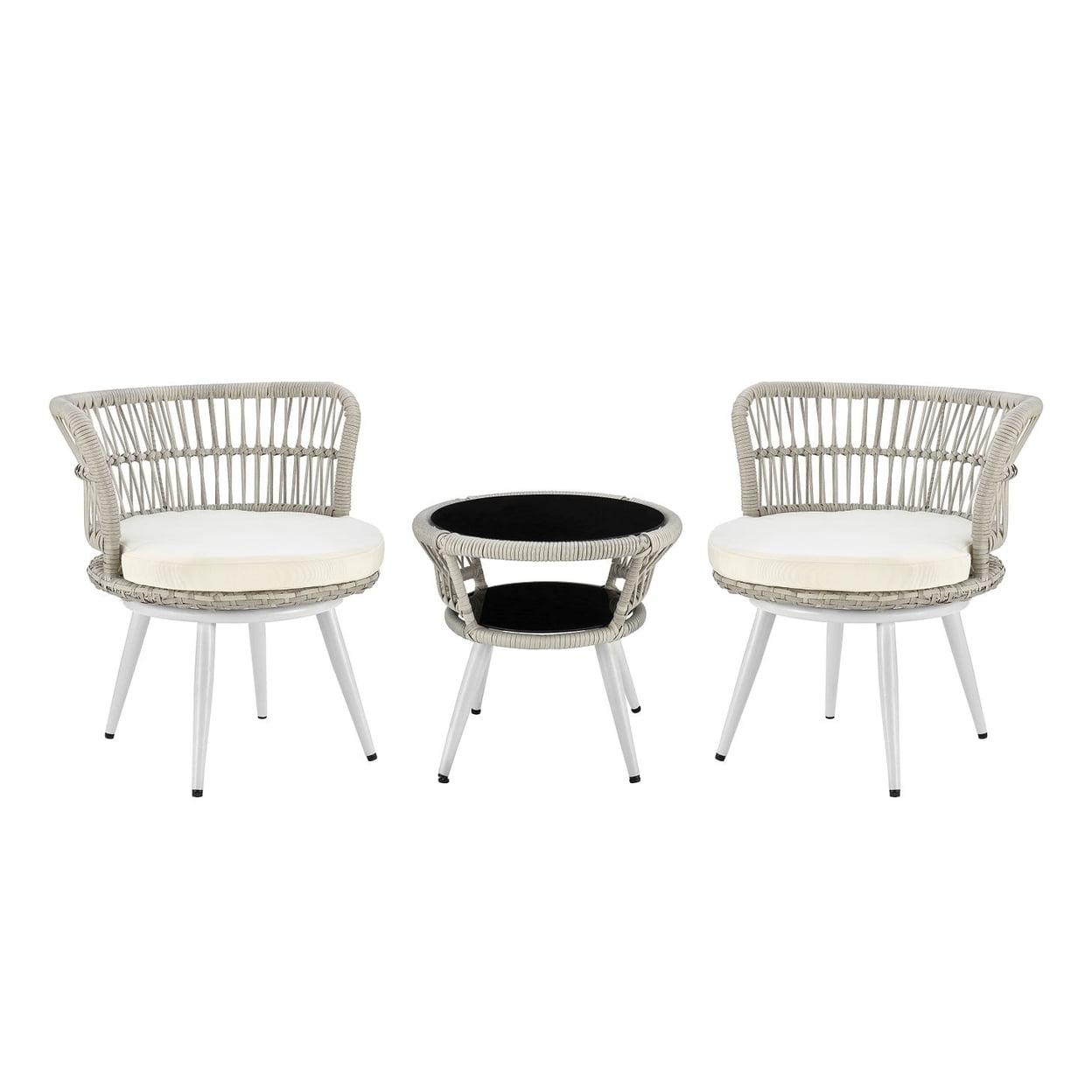 Monaco Cream Rope Wicker 3-Piece Patio Conversation Set