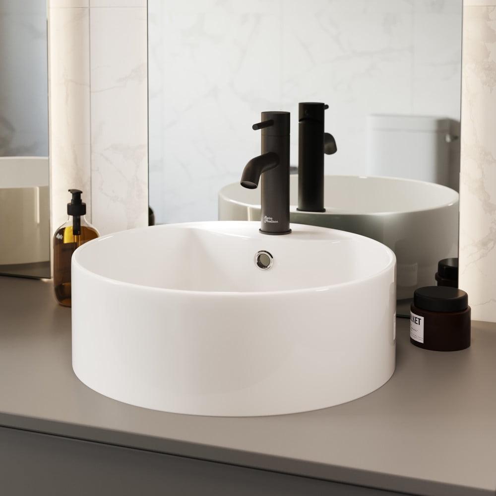 Monaco White Ceramic Round Vessel Sink with Faucet Mount