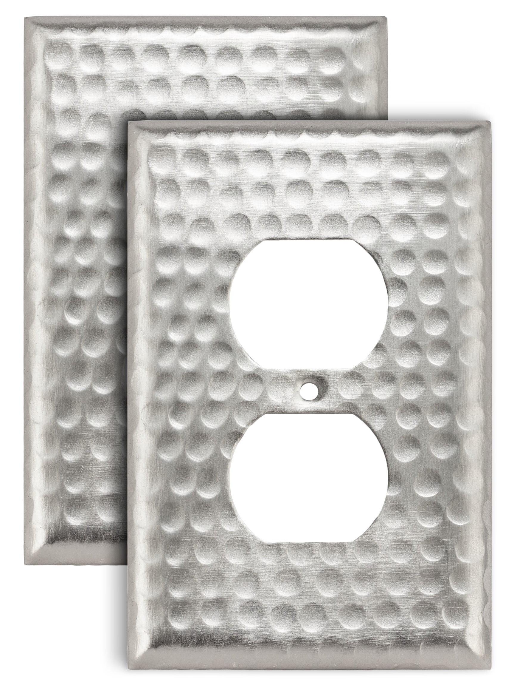 Brushed Nickel Hand Hammered 1-Gang Duplex Outlet Wall Plate