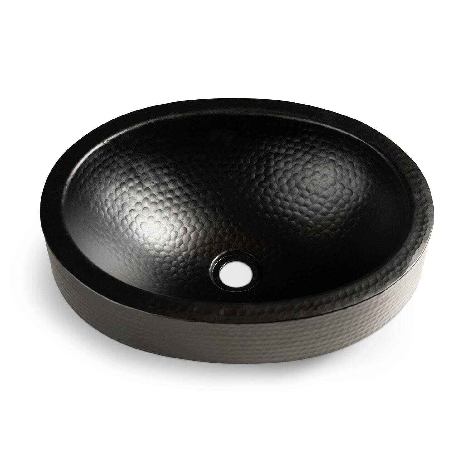 Matte Black Hand Hammered Oval Vessel Sink, 17 inches