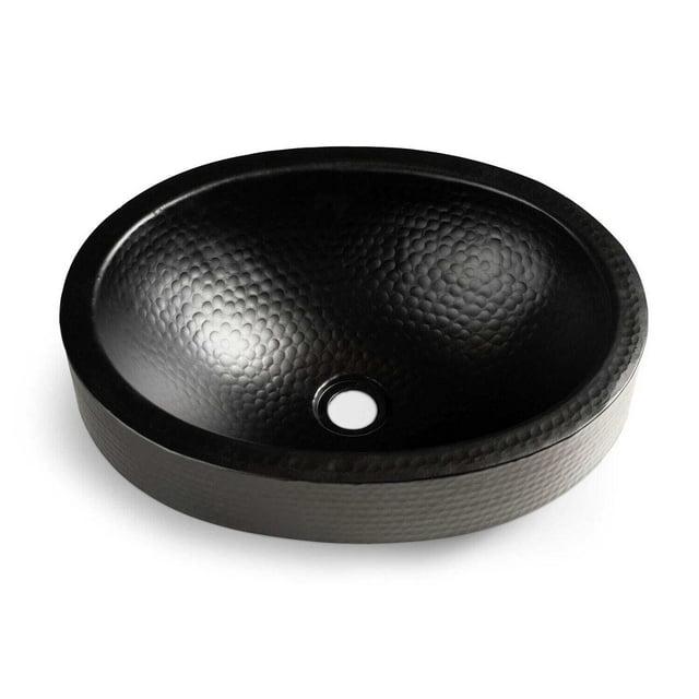 Matte Black Hand Hammered Oval Vessel Sink, 17 inches