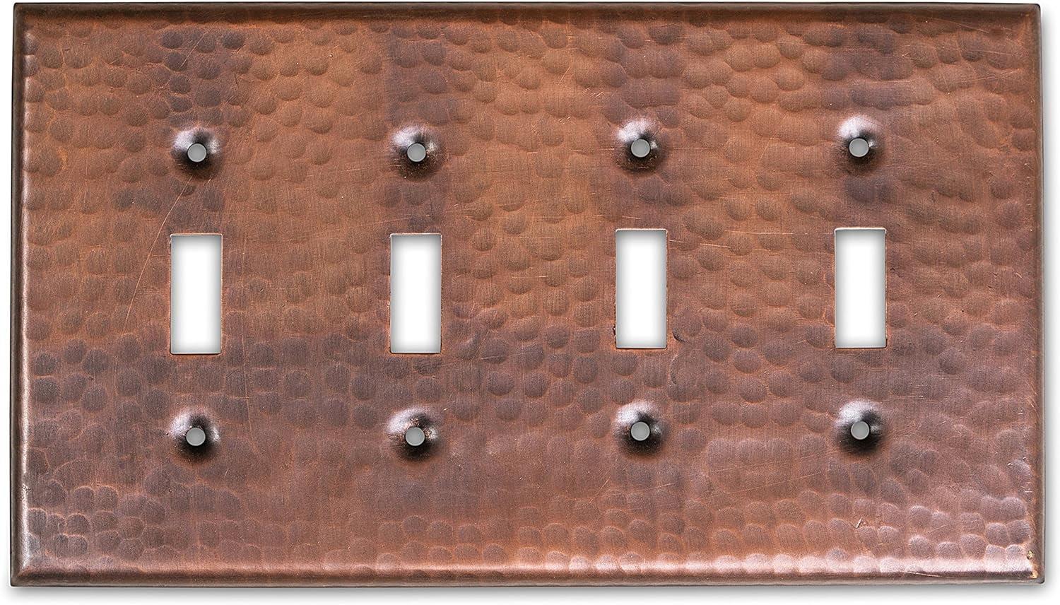 Hand Hammered 4-Gang Toggle Light Switch Standard Wall Plate