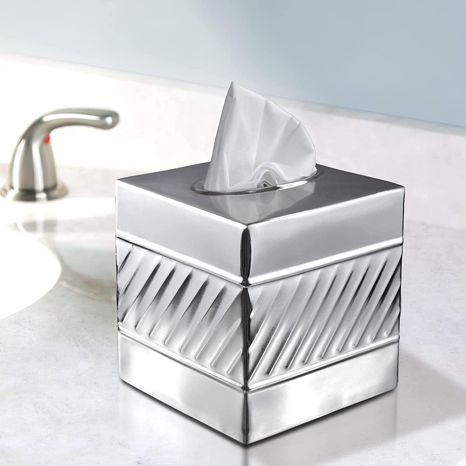 Monarch Abode Tissue Box Cover, Handcrafted, Wave Embossed, Metal, Tissue Box Holder, Nickel Finish