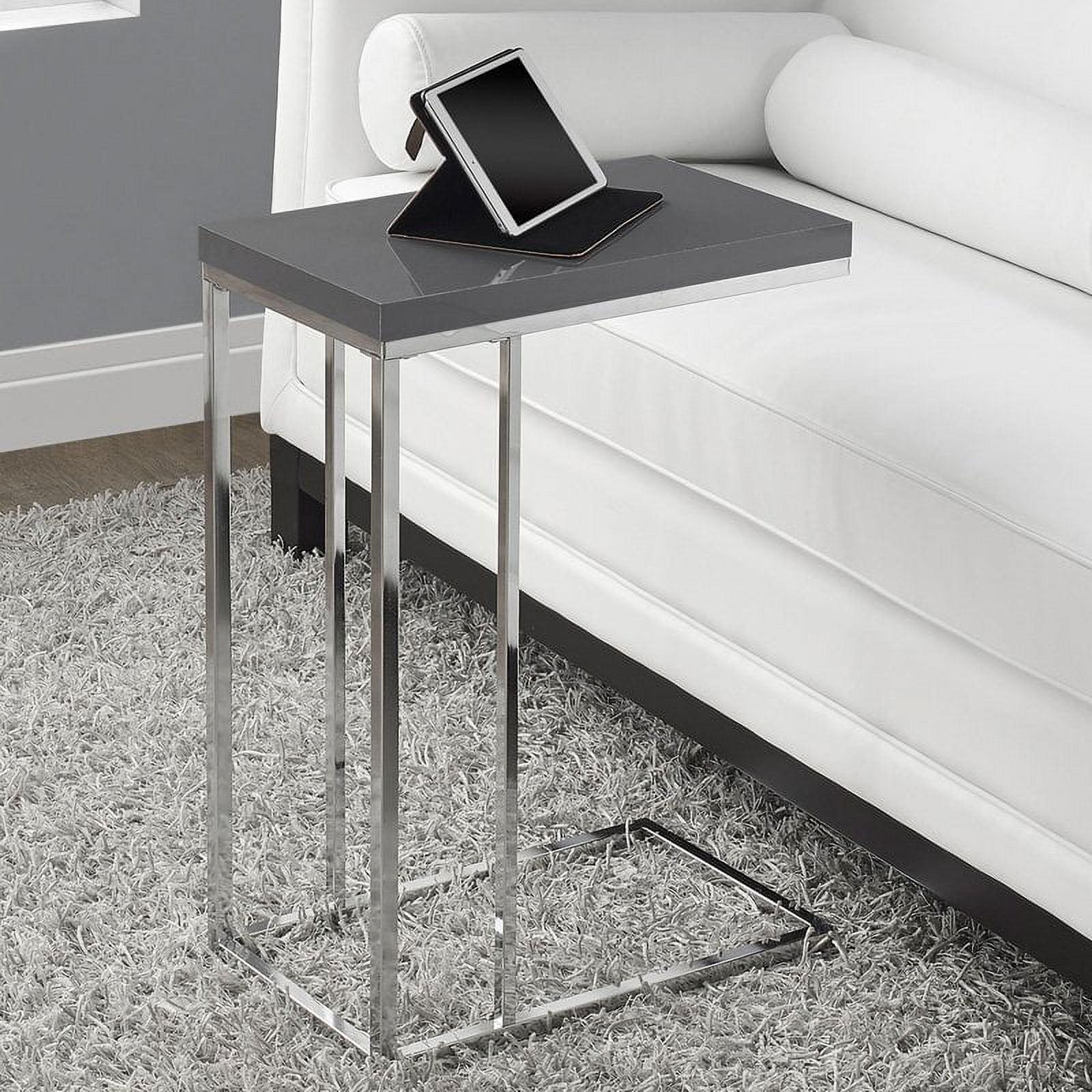 Glossy Grey Contemporary C-Shaped Metal & Wood Side Table