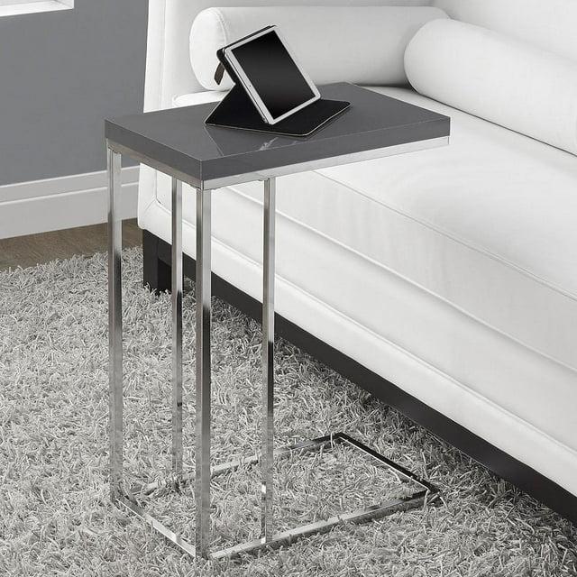 Mickael Accent Table C-shaped, End, Side, Snack, Living Room, Bedroom, Metal, Laminate, Glossy Grey, Chrome