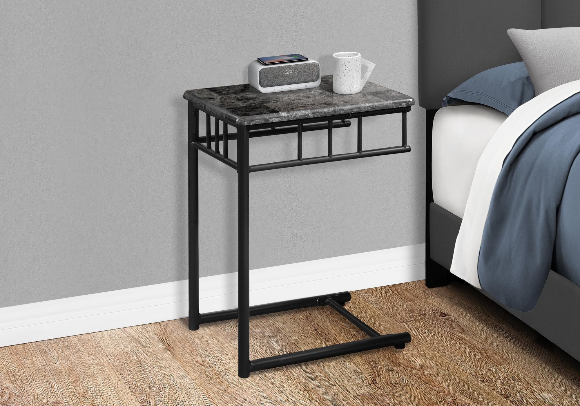 Elegant Gray Marble-Top Rectangular Snack Table with Charcoal Metal Base