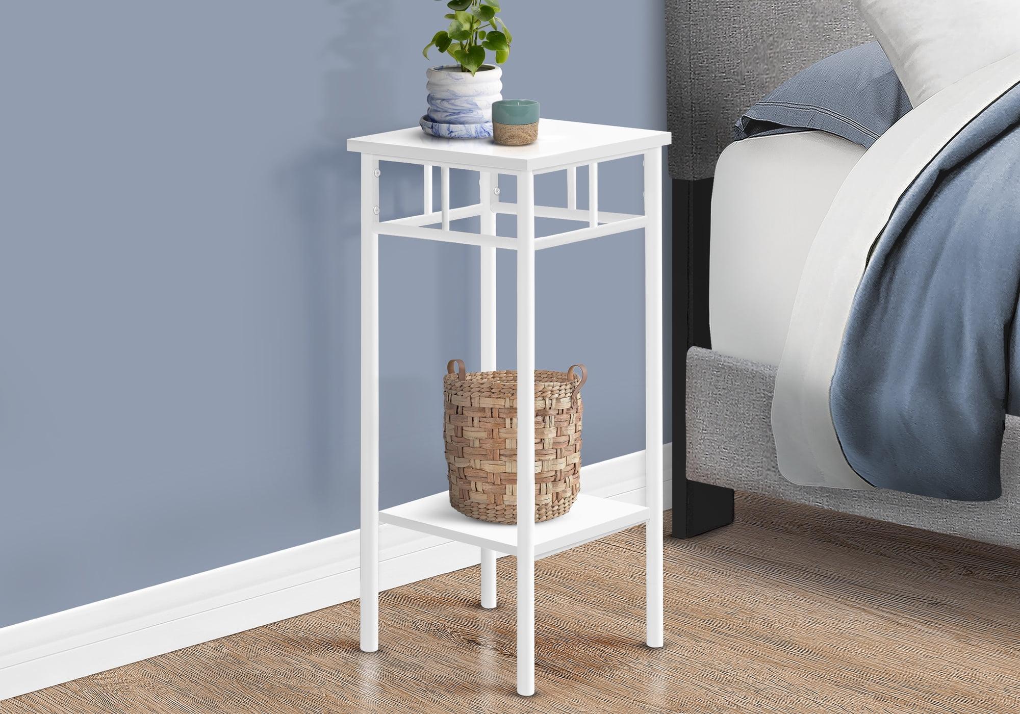 Elegant 28" White Square Metal & Wood 2-Tier Accent Table