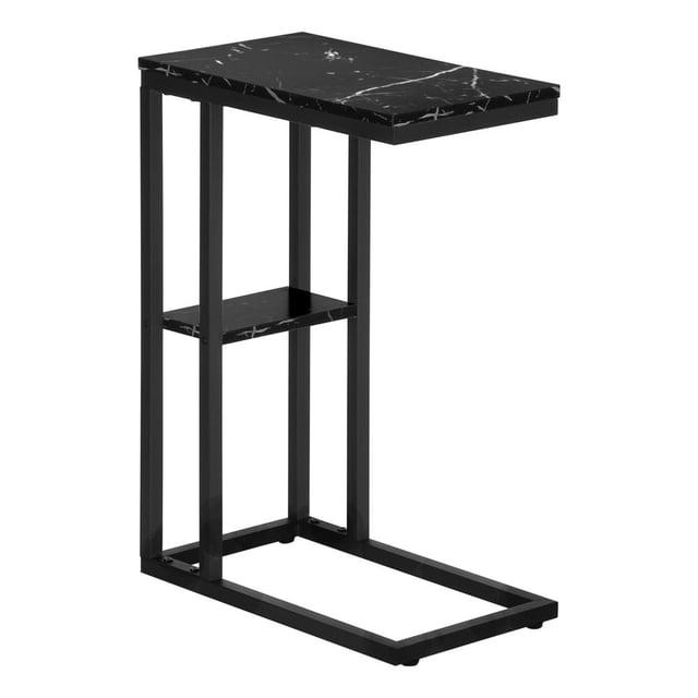 Monarch Specialties Accent Table C-Shaped End Side Snack Living Room Bedroom Metal Laminate Black Marble Look Contemporary Modern