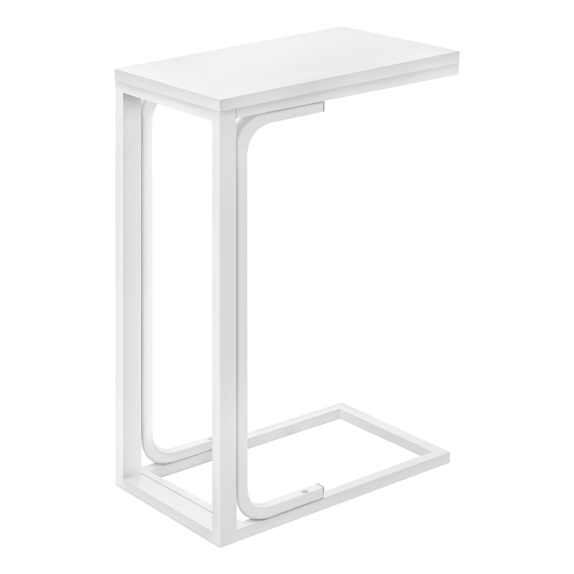 White Metal and Wood Rectangular C-Shaped Accent Table
