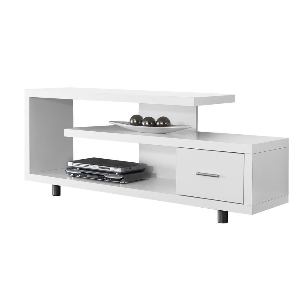 Contemporary 60'' White TV Stand with Cabinet and Drawer